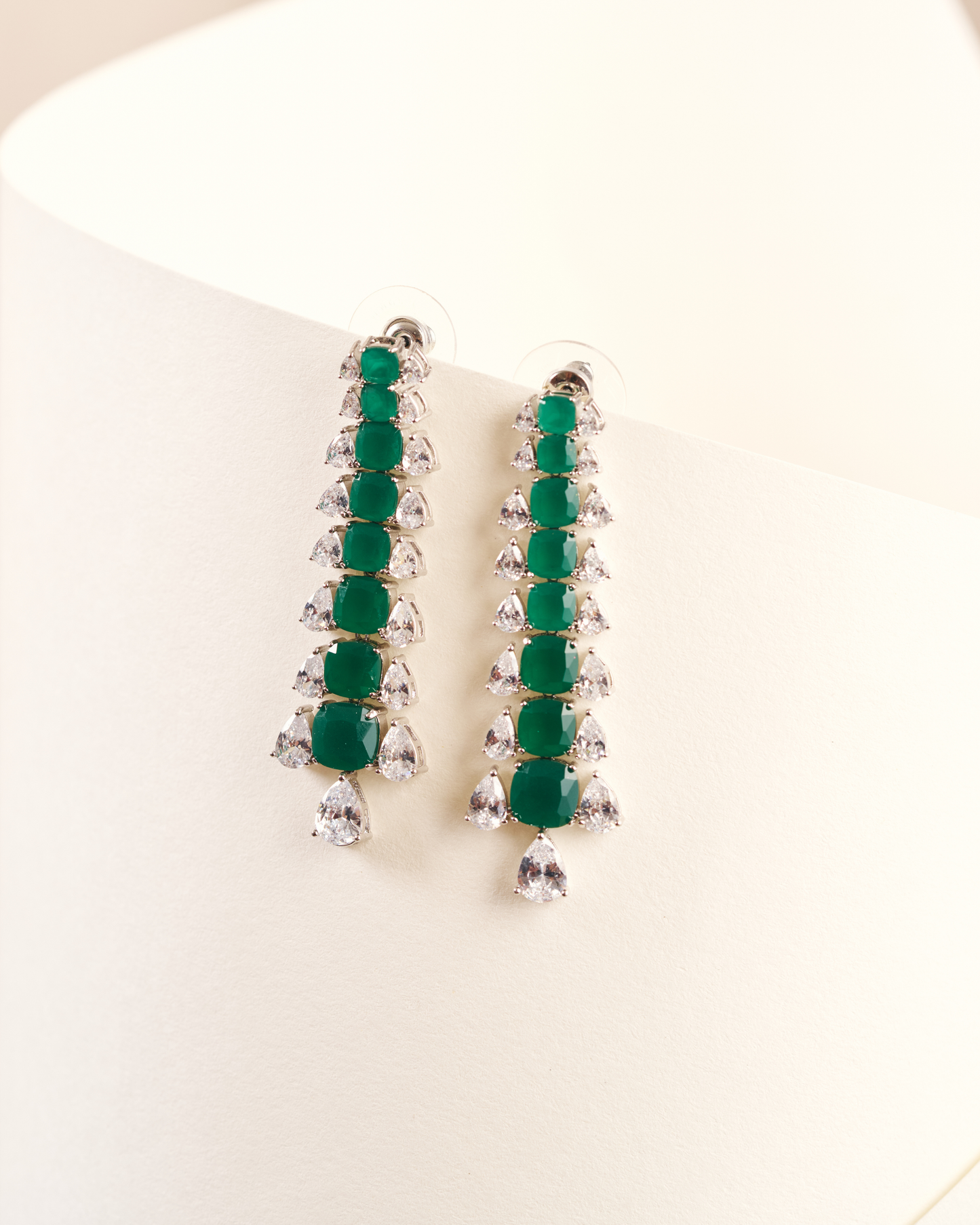 Green Pear Cut & Cushion Setting Necklace with Earrings
